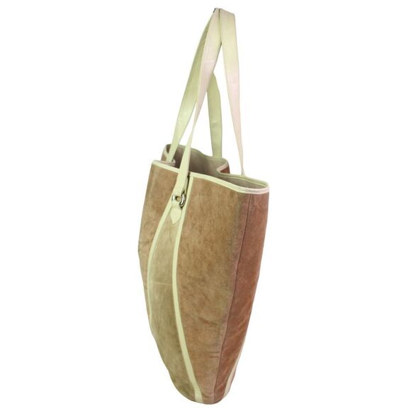 EXTRA LARGE VINTAGE BROWN BEIGE GENUINE LEATHER SUEDE SHOULDER BAG PURSE TOTE - Picture 3 of 10